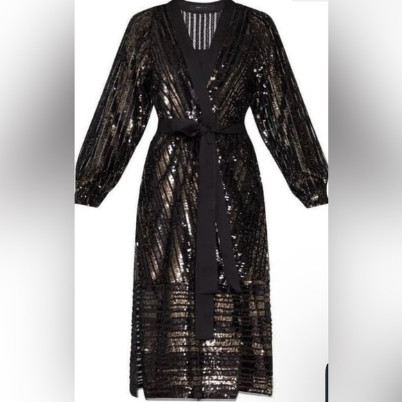 BCBG Dresses & Skirts - Bcbg Black Sequin Wrap Midi Dress NWOT